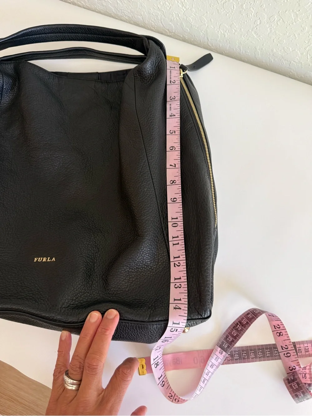 Furla Black Pebbled Leather Hobo Bag